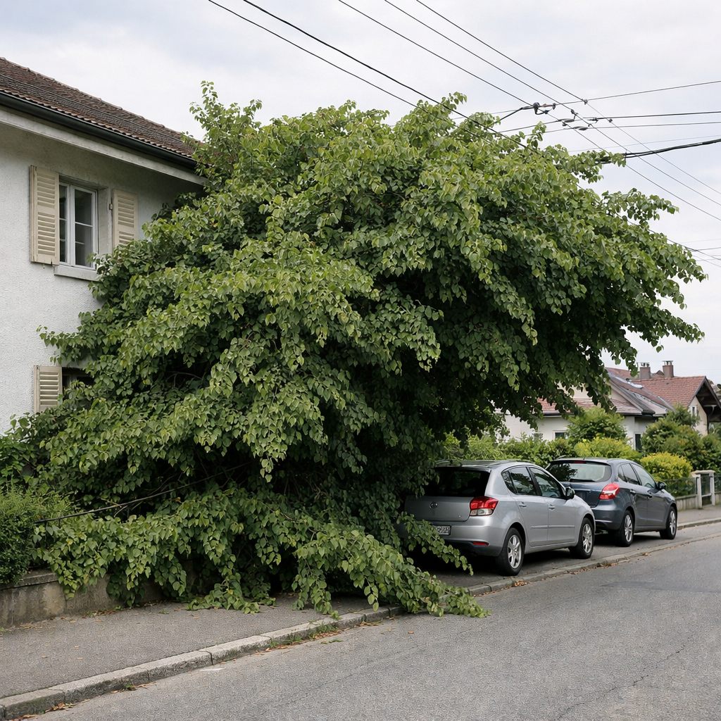 Avant : arbre envahissant bloquant les fenêtres et le trottoir